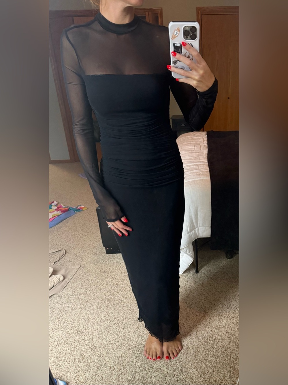 Black Sheer-Sleeve Bodycon Dress